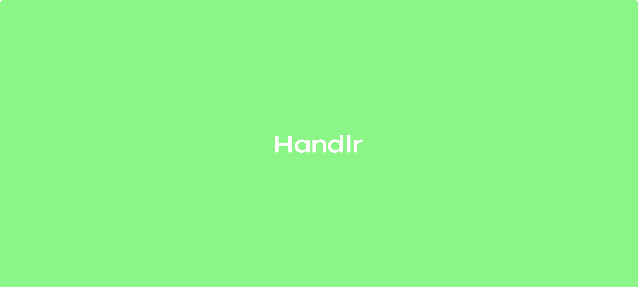 Handlr logo in white on a flat lime-green background, the brand colour behind the Handlr website palette