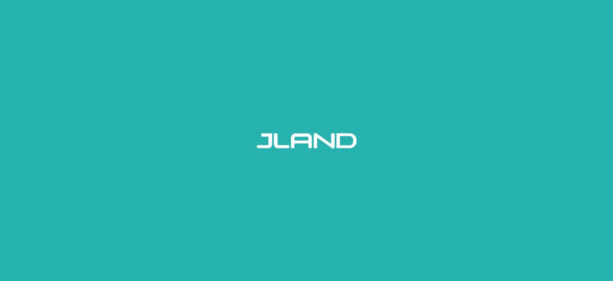 Jland logo in white geometric capitals on a bright teal background
