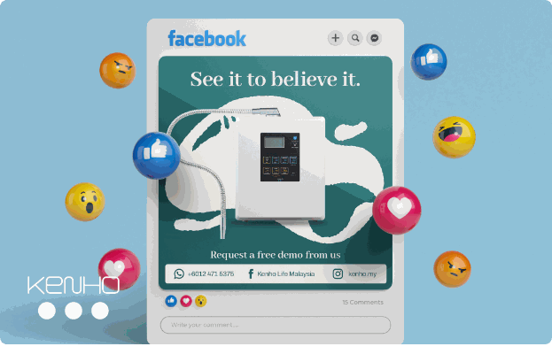 Kenho Facebook post mockup with the headline See it to believe it and a Request a free demo from us strip