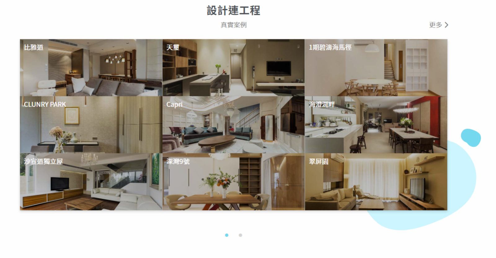 Lazy design-and-build showcase grid of nine finished Hong Kong interiors, each labelled with its project name