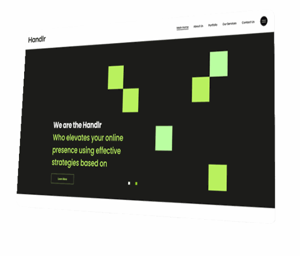 Dark-themed Handlr website homepage on a desktop mockup, a Spacebar web design project
