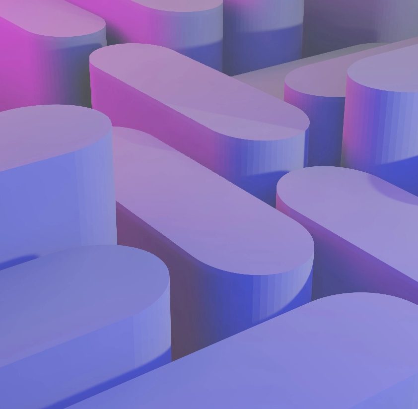 Purple 3D shapes artwork on the page to contact Spacebar digital agency in Penang and Kuala Lumpur